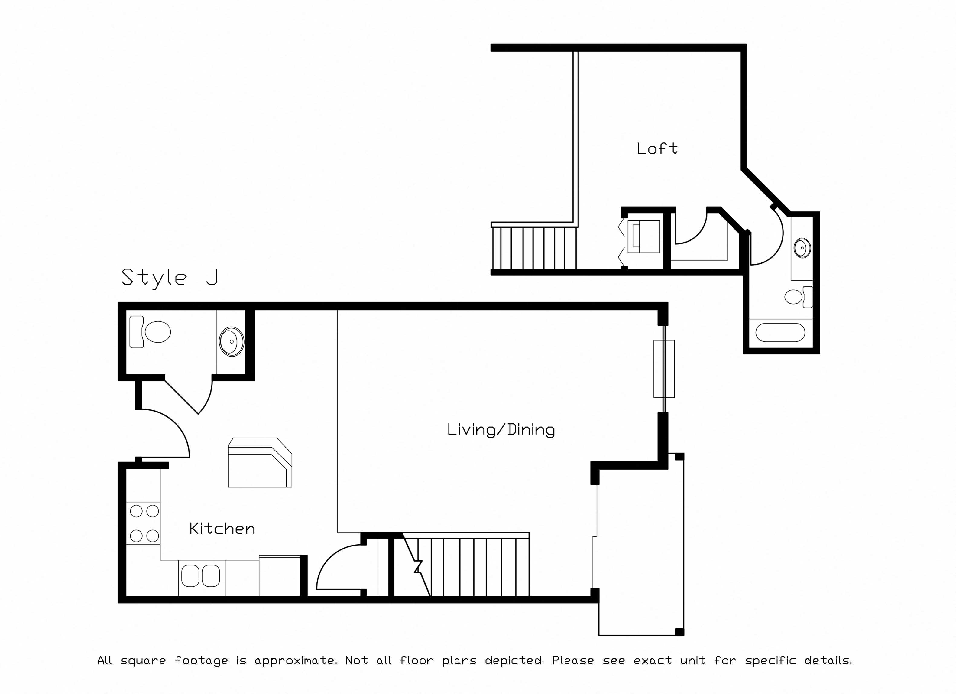 Floor plan for 1 bed, 1 bath, 847 sqft